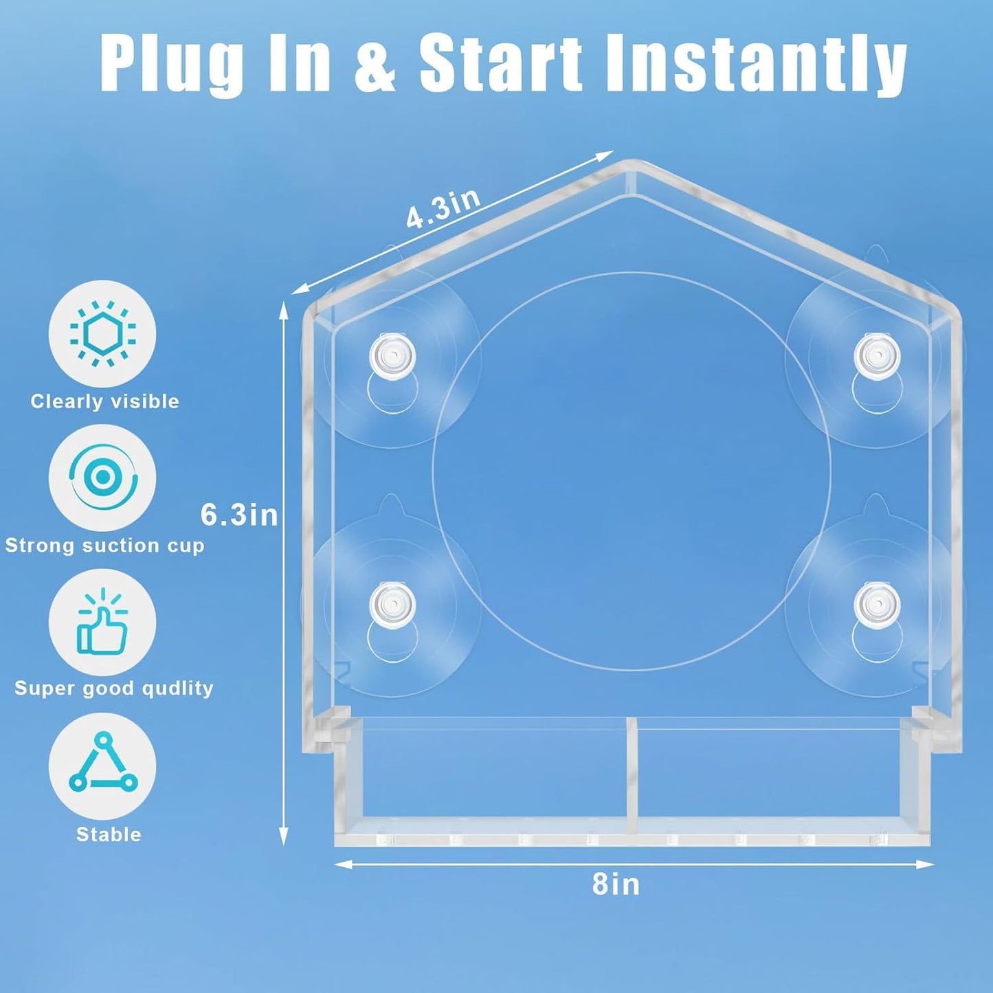 Window Bird Feeder with 4 Strong Suction Cups, Sturdy and Durable Acry