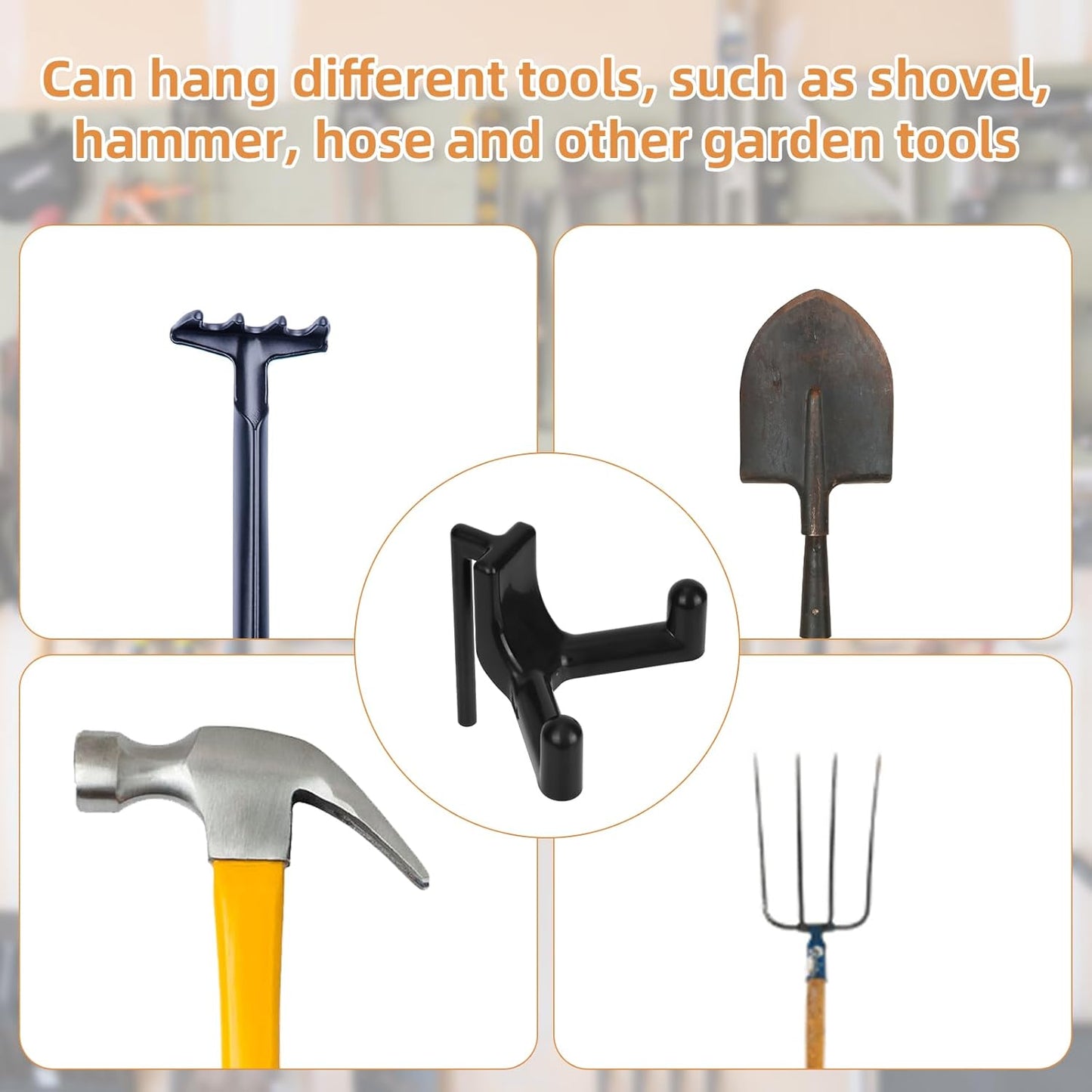 6pcs Shed Hooks for Rubbermaid Fasttrack, Plastic Multi Purpose Shed Organizer Accessories, Power Tool Hangers Holder Organization and Storage for Garage Hanging Shovel Rake Sports Equipment