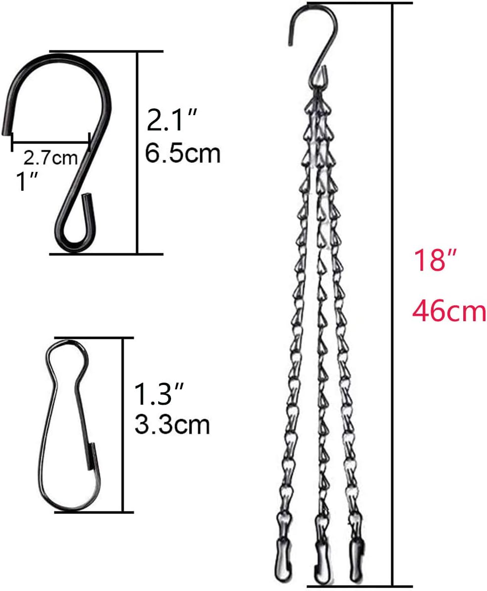 4pcs 18 inch Black Hanging Basket Chain with Hooks Flower Plant Pot Replacement Chain Hanger for Bird Feeders,Planters,Lanterns and Ornaments