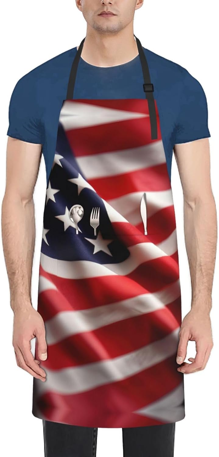 American Flag Print Laundry apron 28x33 In Waterproof Kitchen Apron with Pockets for Cooking Baking