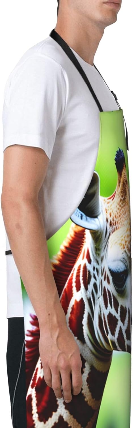 Cartoon Giraffe print Waterproof chef's apron with pocket apron for kitchen cooking baking barbecue and gardening