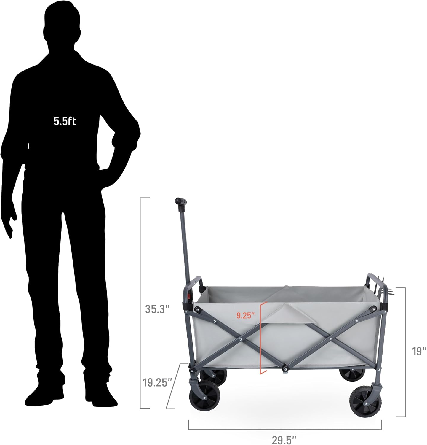 Picnic TIME Garden Wagon with 3 Piece Tools, Utility Cart with Wheels, Steel Frame Collapsible Wagon for Outdoor, Rolling Cart Featuring Telescopic Handle, Removable Insert, and Pockets, (Fog Gray)