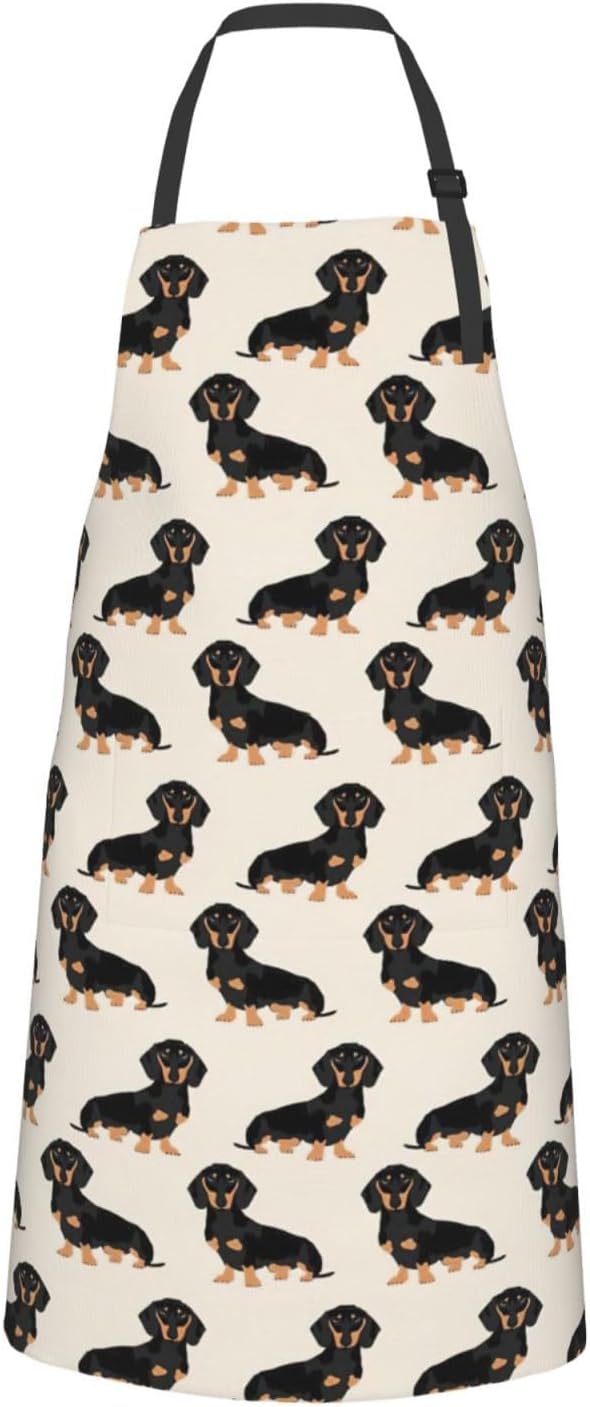 Dachshund Dog print Waterproof apron with pocket adjustable cooking ap
