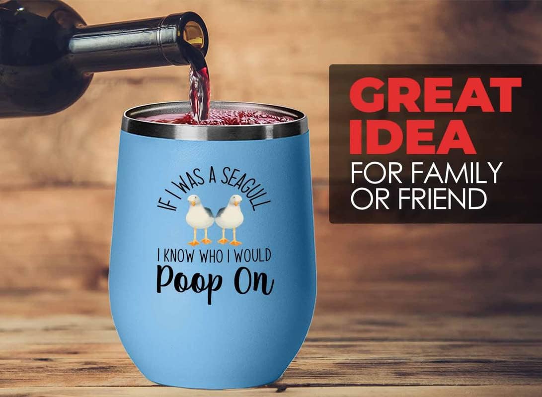 Bird Lover Blue Edition Wine Tumbler 12oz - Seagull poop on - Hummingb