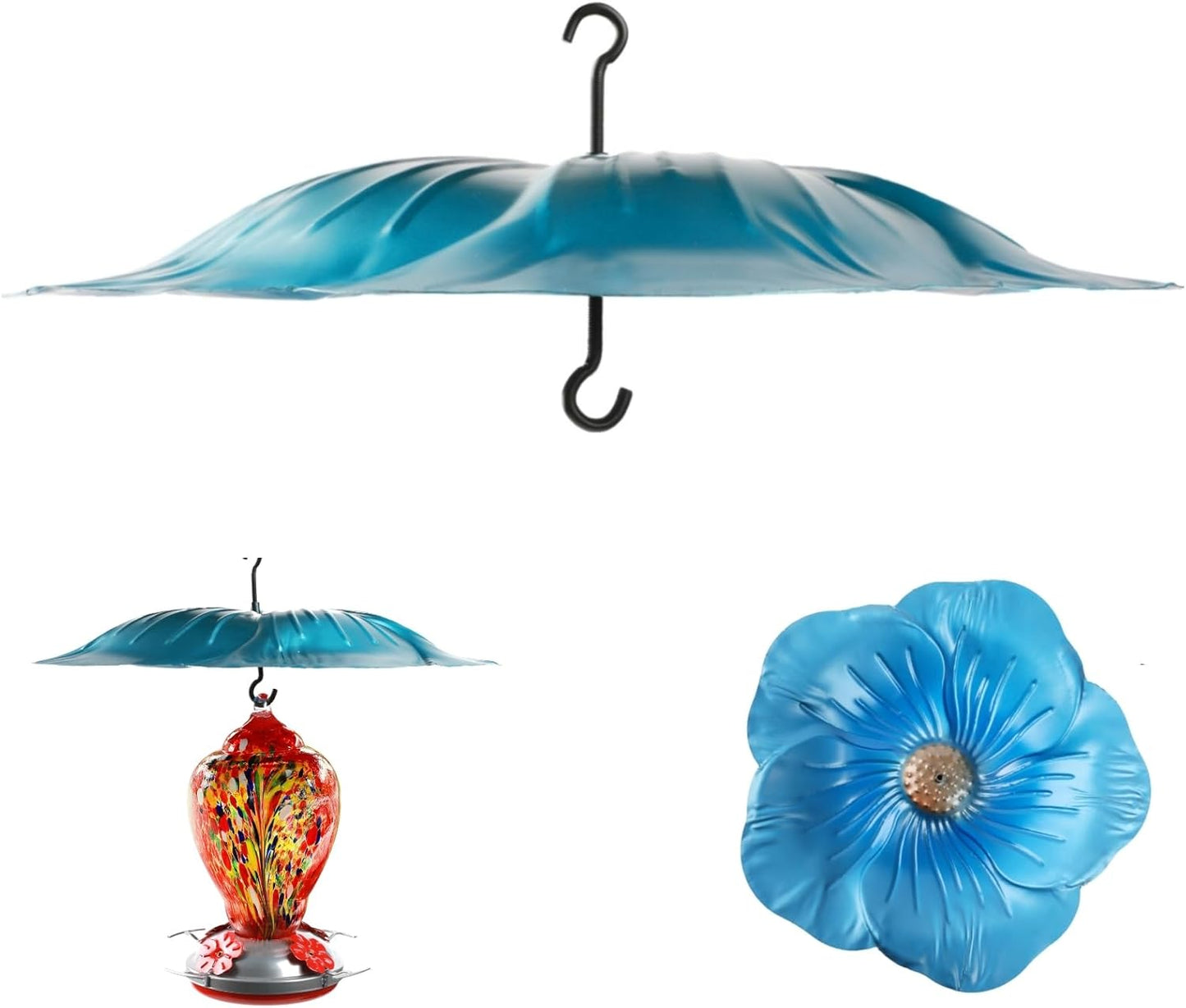 Metal Bird Feeder Large Weather Guard Protective Dome for Rain 13 Inches Rain Proof Bird Feeder Battle Hummingbird Feeder Sun Shade Cover with Flower Design