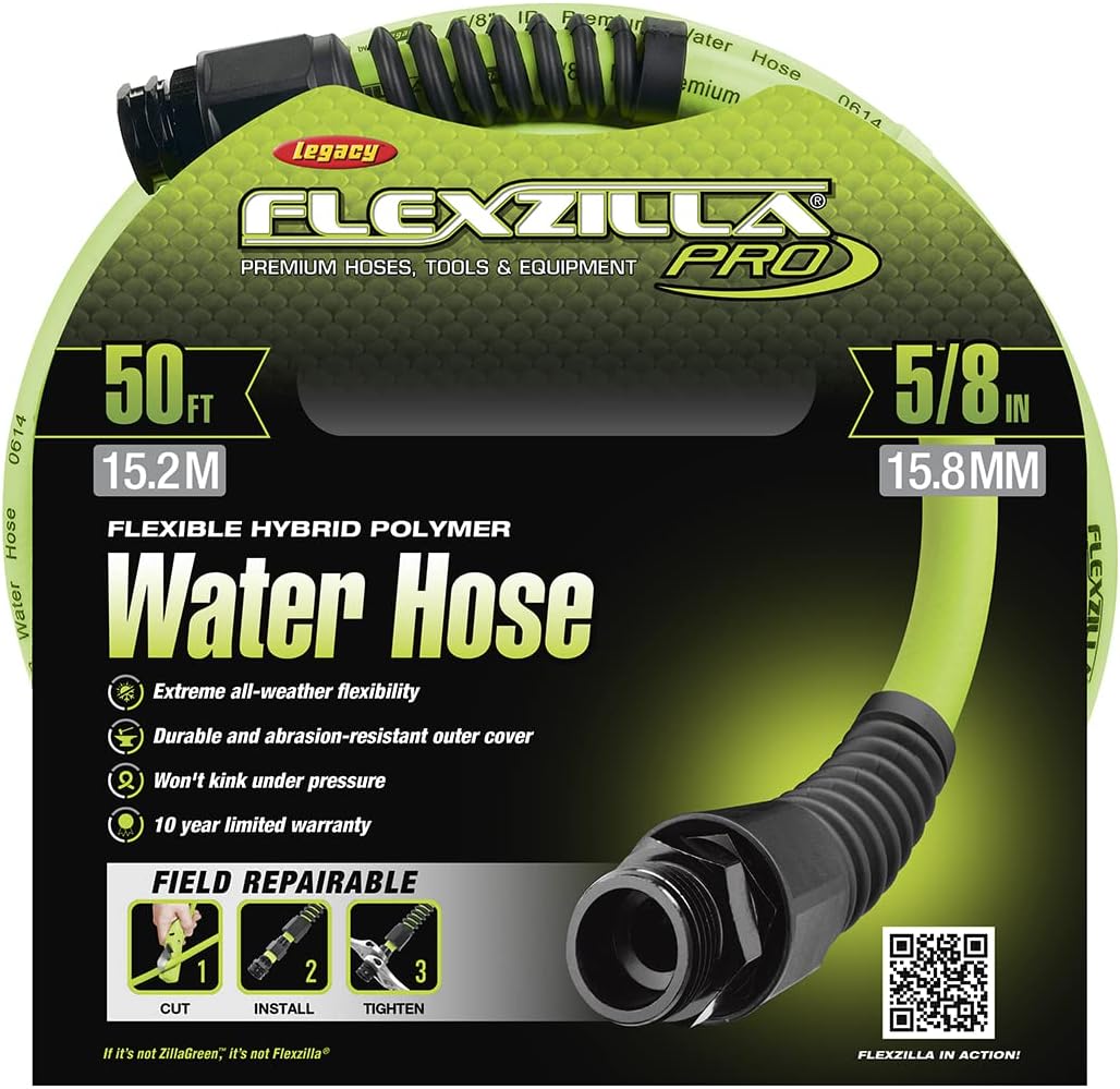Flexzilla Pro Water Hose with Reusable Fittings, 5/8 in. x 50 ft., Hea