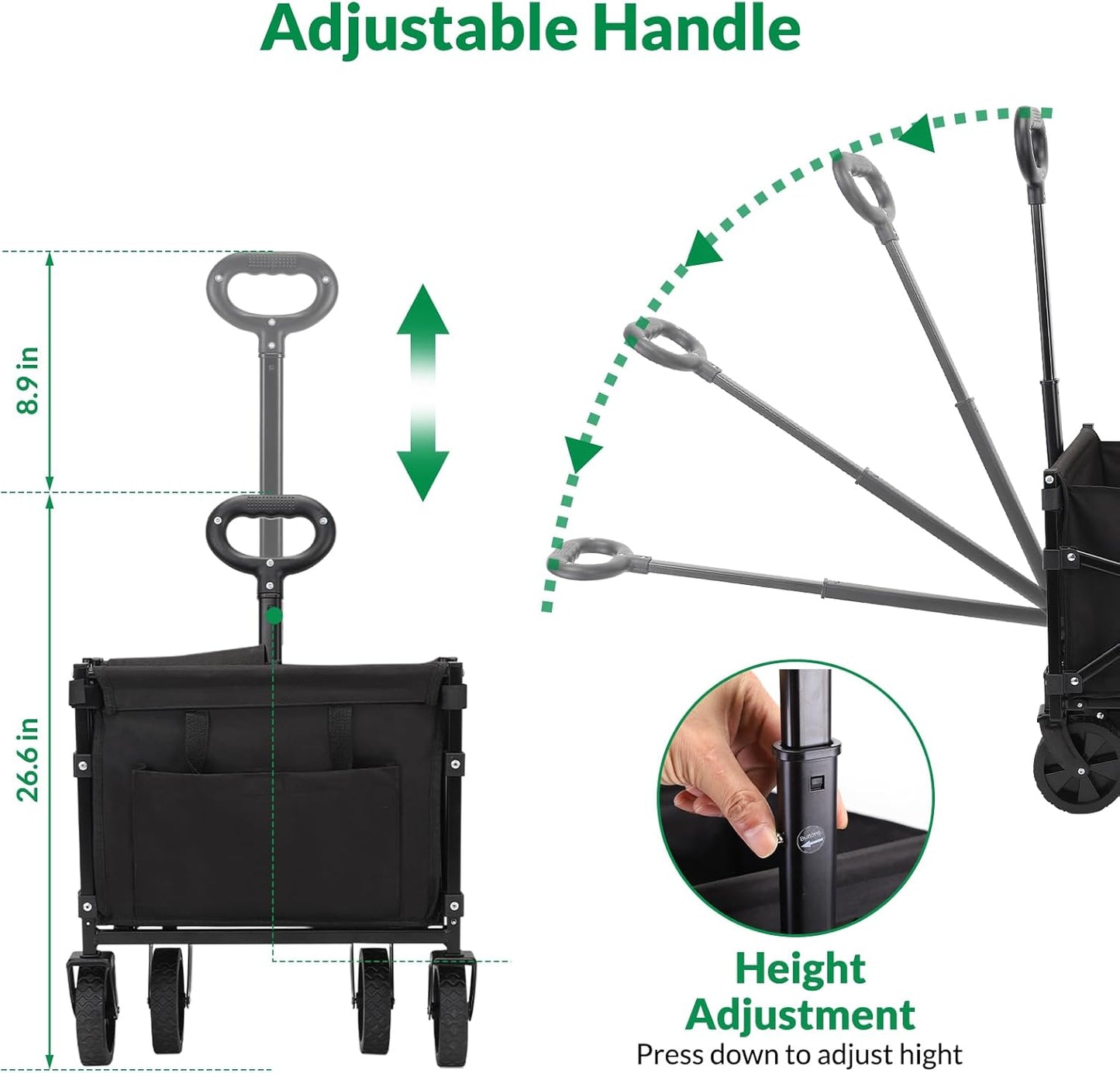 Folding Trolley Rolling Cart with All-Terrain Wheels and Telescoping Handle for Baggage Hauling and Shopping and Outdoor Sports 200LBS and 70L Load Capacity