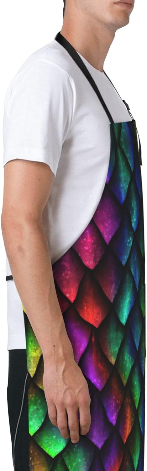 Dragon Scale print Waterproof apron with pocket adjustable cooking apr