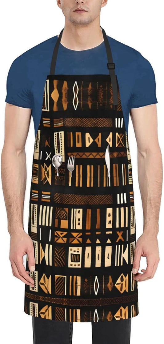 African Mud Cloth Tribal print Waterproof apron with pocket adjustable cooking apron for adult kitchen bibs to bake