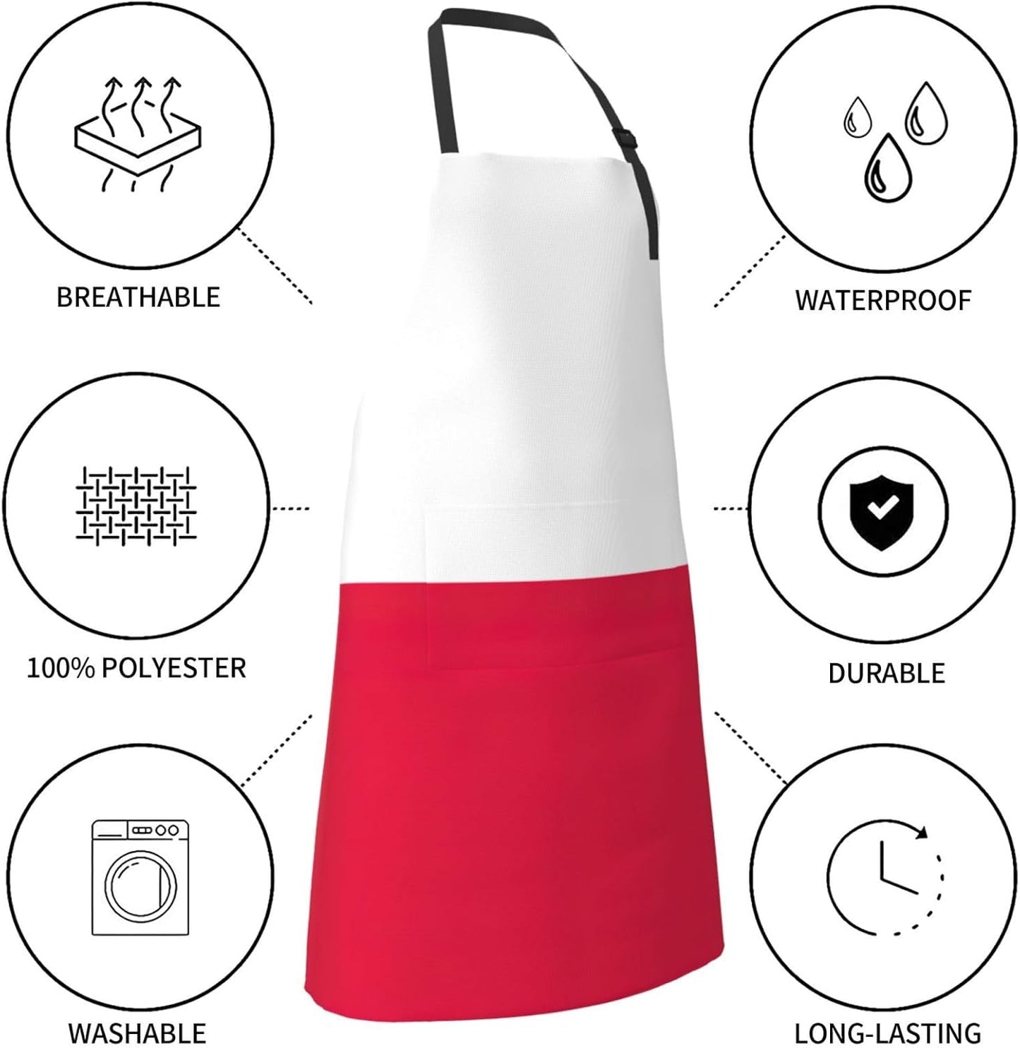 Polish flag print Waterproof chef's apron with pocket apron for kitchen cooking baking barbecue and gardening
