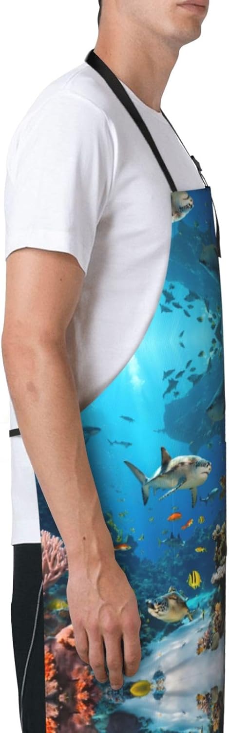Sea Turtles Print Laundry apron 28x33 In Waterproof Kitchen Apron with Pockets for Cooking Baking