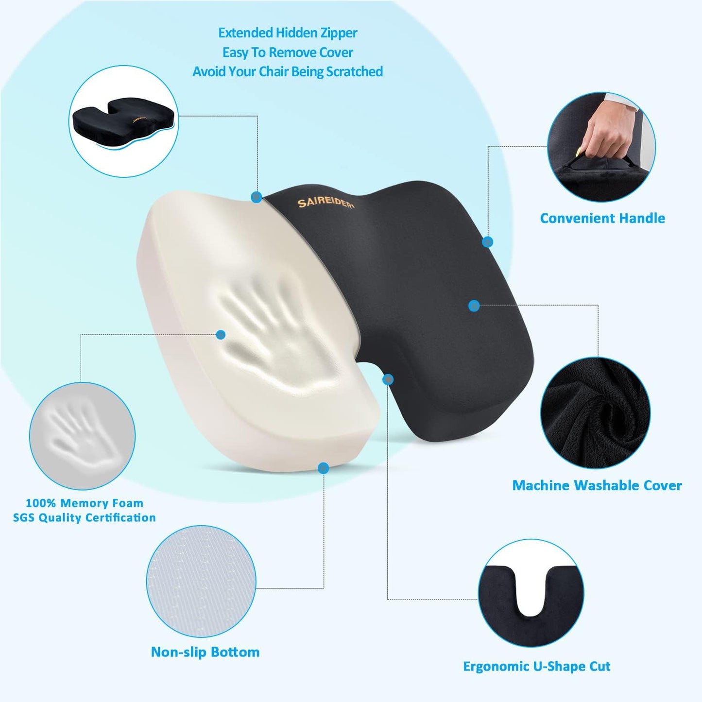 SAIREIDER Seat Cushion and Lumbar Support Pillow for Office Chair, Mem