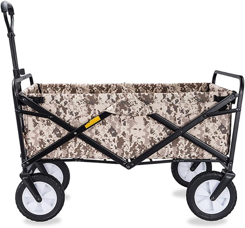 Folding Camping Wagon/Cart-Collapsible Sturdy Steele Garden/Beach Wagon/Cart Heavy Duty Utility Transport Cart 80Kg Max Load for Outdoor/Festivals/Camping Shopping Trolley(C:Gray)(H:Brown)/H:Brown