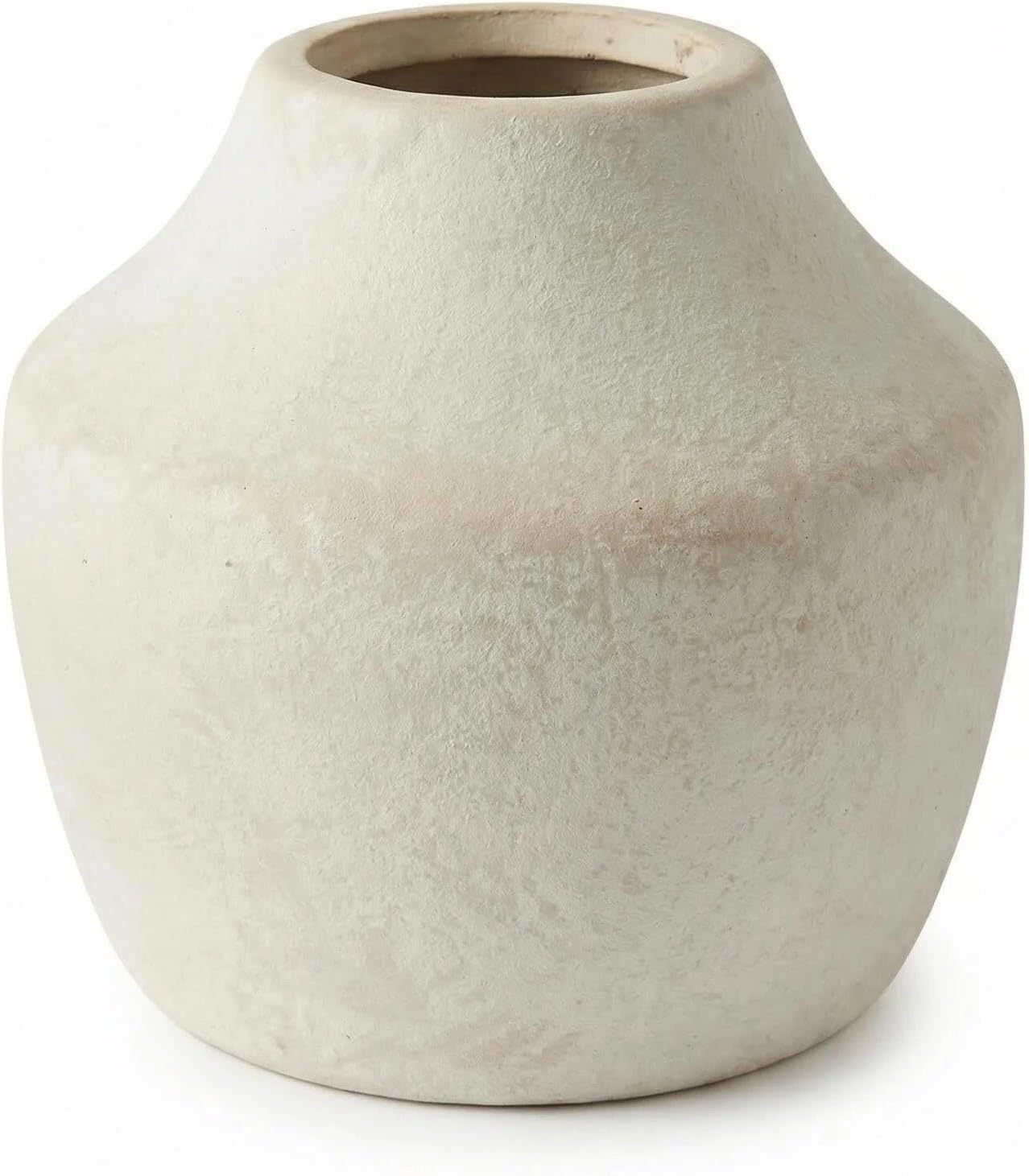 Rustic Vintage Off-WhiteTerracotta Pot, 5.3 Inch Aged Ceramic Vase for Dried/Fresh Flowers, Handcrafted Round Planter for Farmhouse, Boho Home Decor, Living Room, Entryway, Airbnb Styling