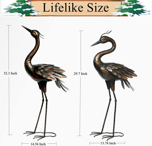 Shorayn Metal Crane Garden Statue, Garden Sculptures & Statues, Bronze Crane Ornaments Yard Art for Backyard Patio Lawn Decorations