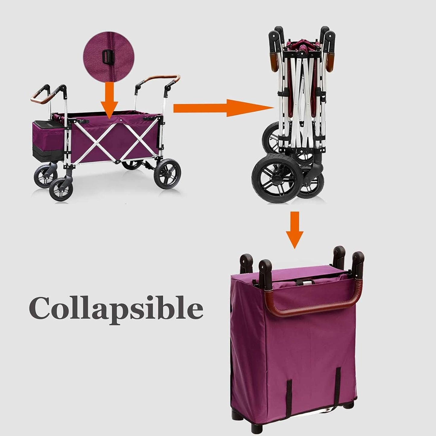 Foldable Gorilla Cart Sliding Storage Collapsible Beach Wagon Collapsible Wagon with A Canopy Suitable for Shopping Picnics Beach (Violet)