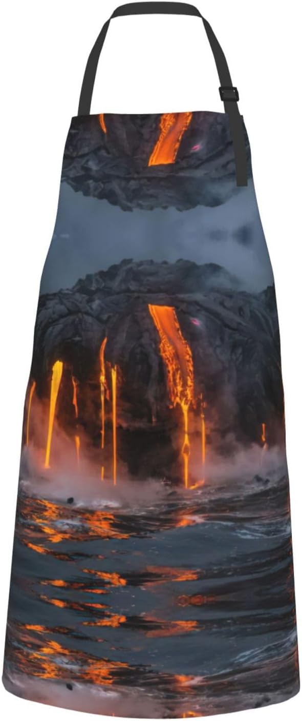 Kilauea Volcano Print 28x33 In Adult Kitchen Apron with Pockets Versatile Chef Smock for Cooking Baking
