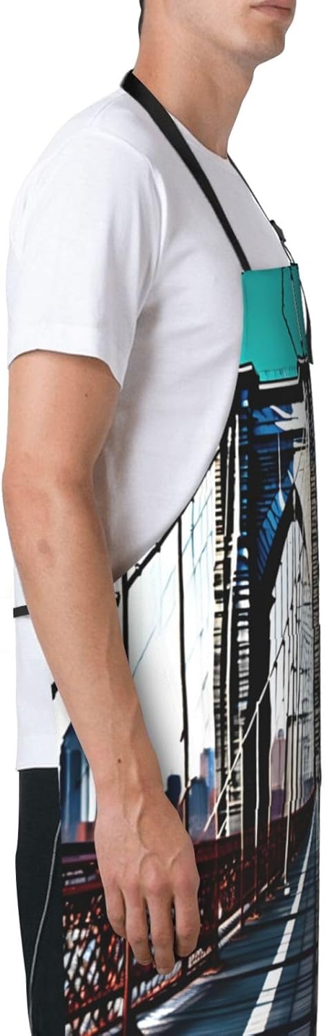 Brooklyn Bridge Print Laundry apron 28x33 In Waterproof Kitchen Apron with Pockets for Cooking Baking