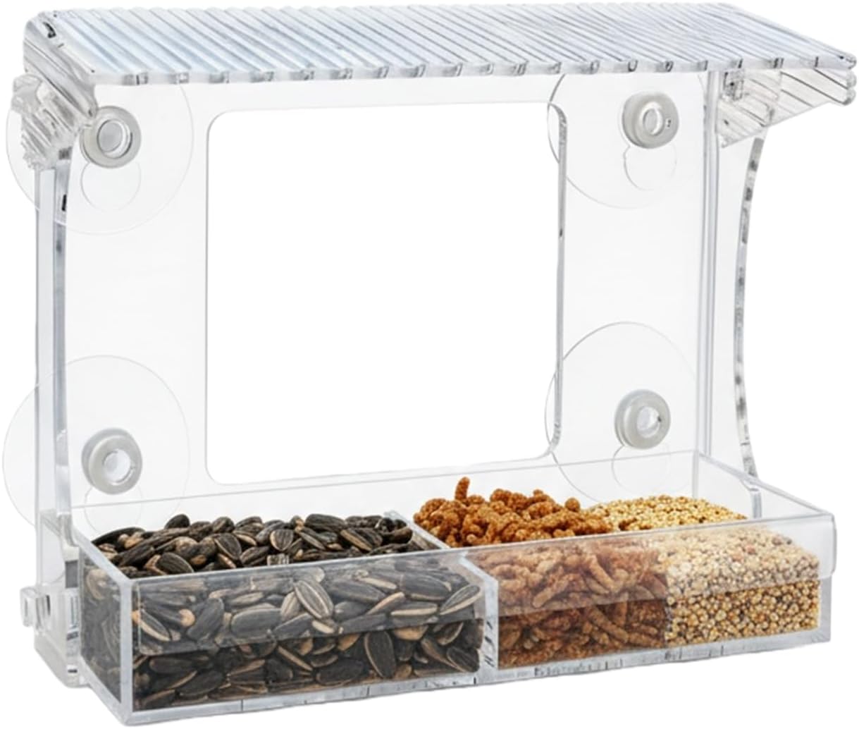 Bird Feeders for Outdoors, Acrylic Windproof Window Feeder, Detachable Tray Bird Feeder, Transparent Outdoor Viewing Station, Hummingbird and Wild Finch Feeding Accessory, Garden Yard Patio Balcony