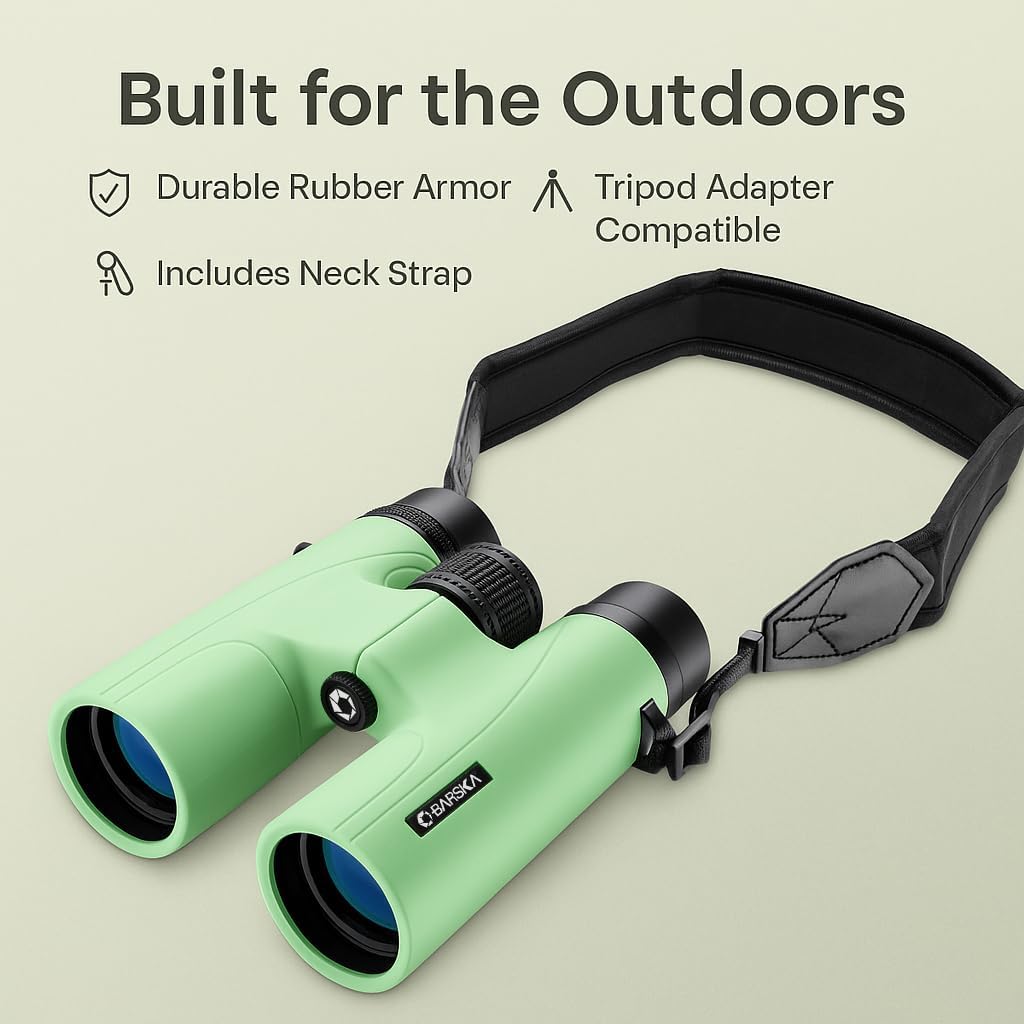 Barska Crush 10x42 Binoculars – Lightweight, Compact & Shockproof Design in Bright Colors for Hiking, Travel, Concerts, Sports, Great Gift Idea – Case & Strap Included