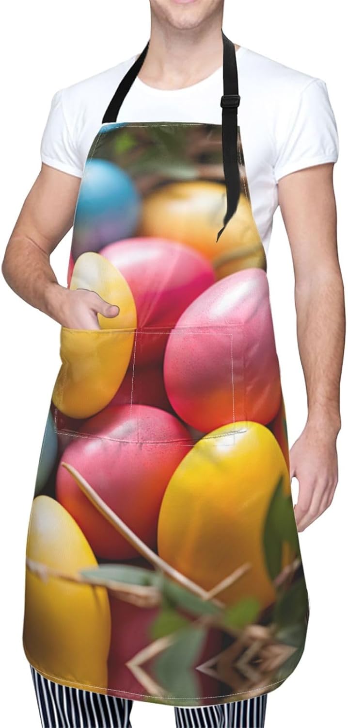 Easter Eggs print Waterproof apron with pocket adjustable cooking apro