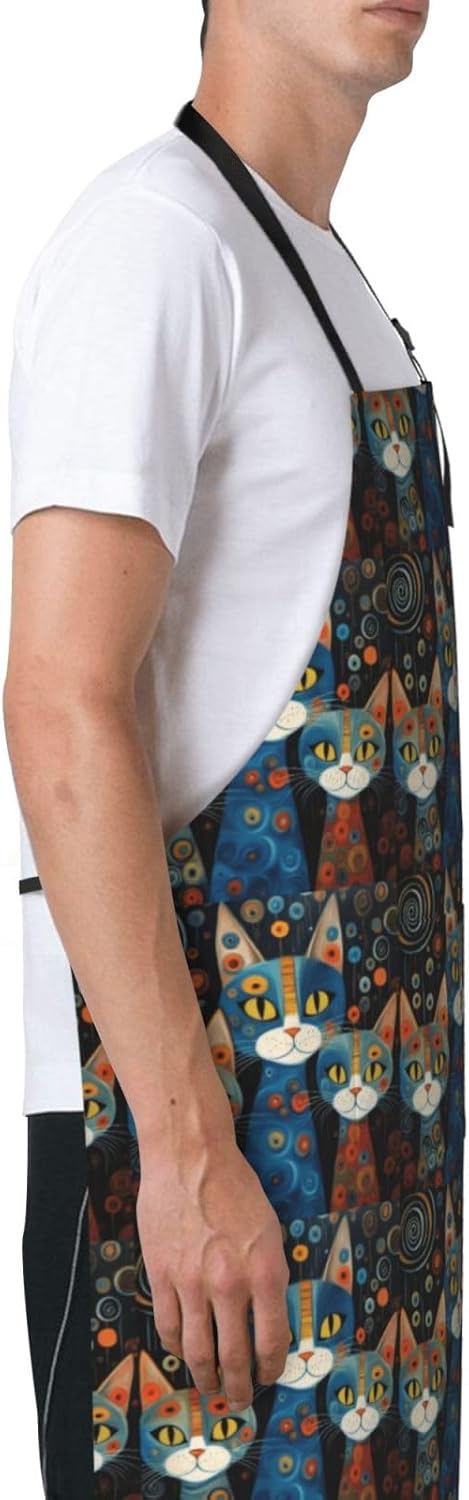 YANYU Cat Print Print 28x33 In Kitchen Apron Stylish Chef Apron with P
