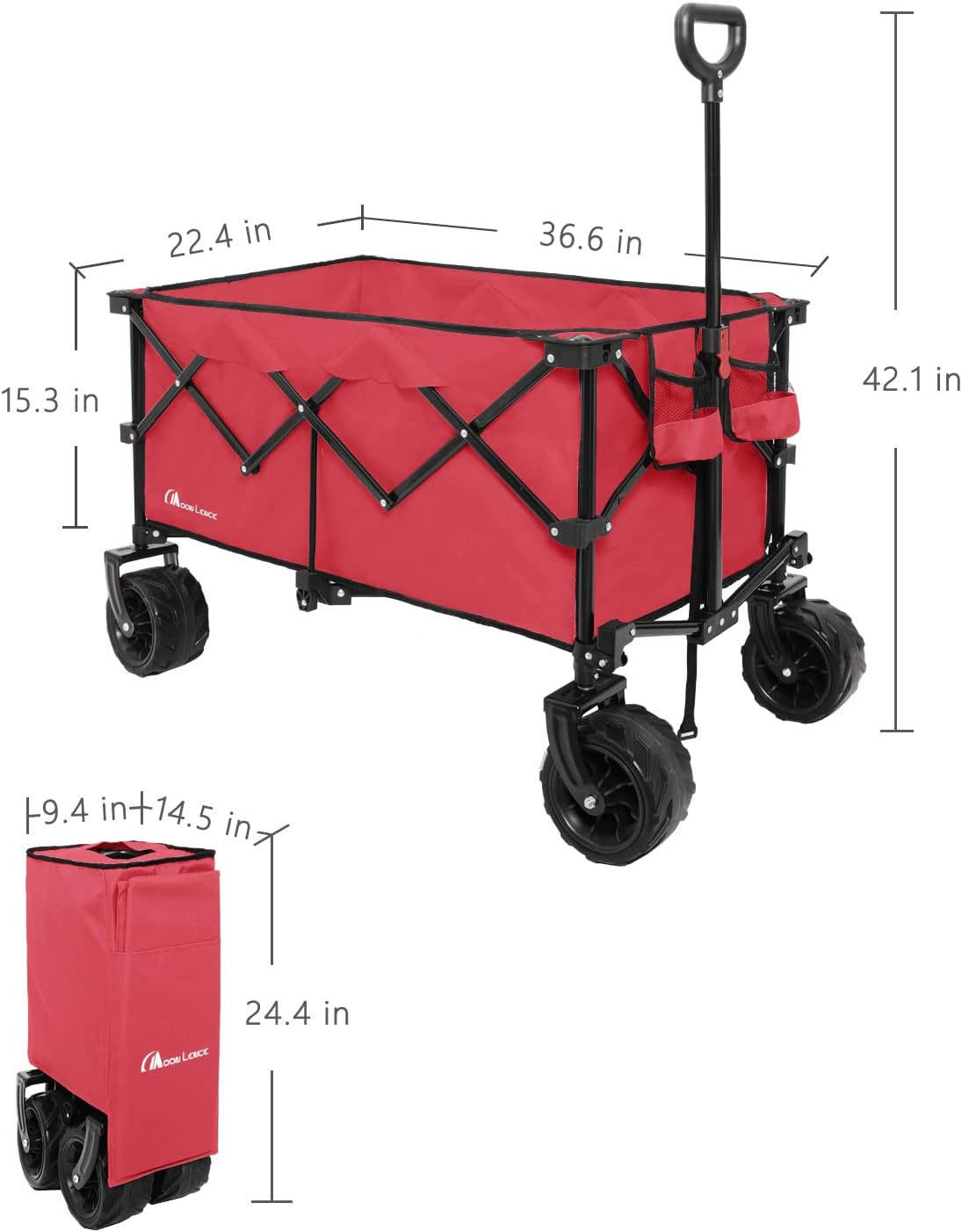 Moon Lence Collapsible Folding Wagon Cart Heavy Duty Folding Garden Po
