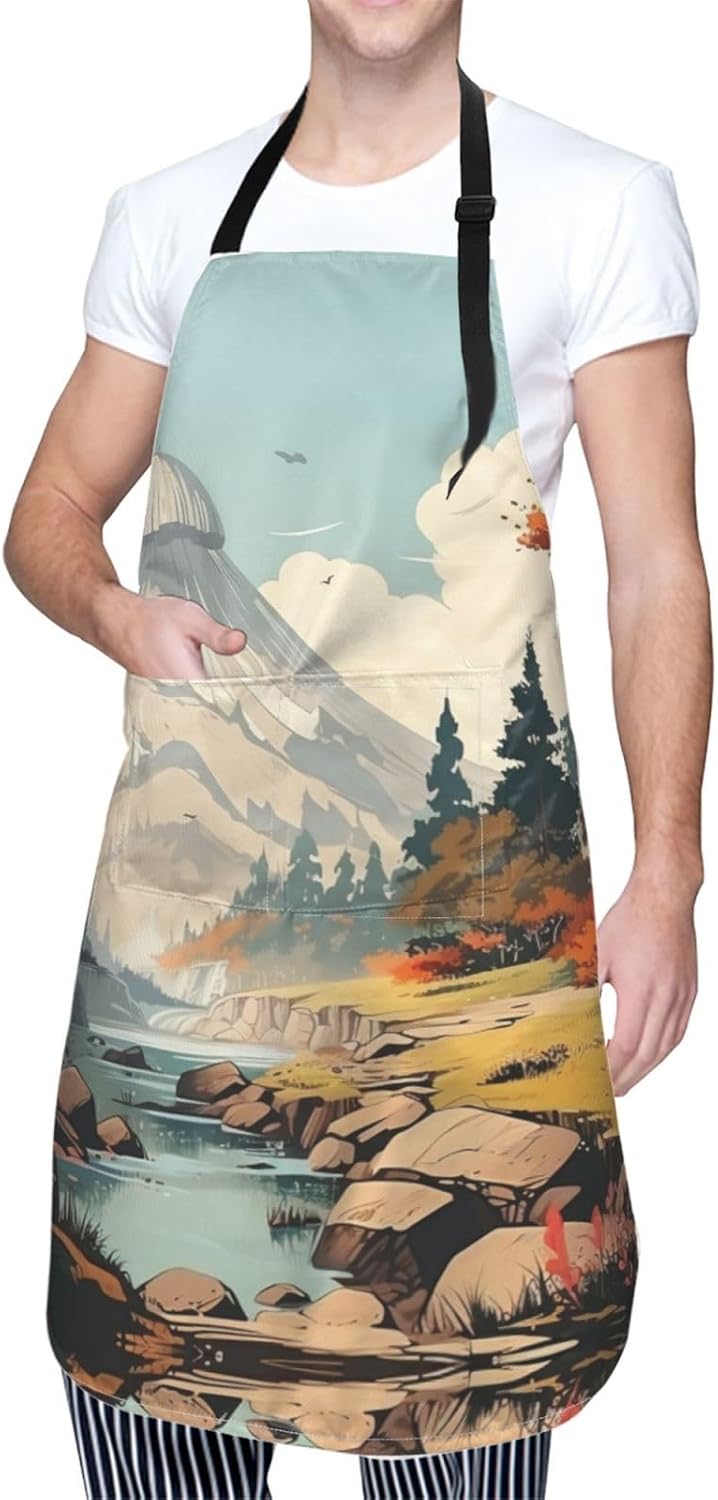 Japanese Painting mushroom print Waterproof apron with pocket adjustable cooking apron for adult kitchen bibs to bake
