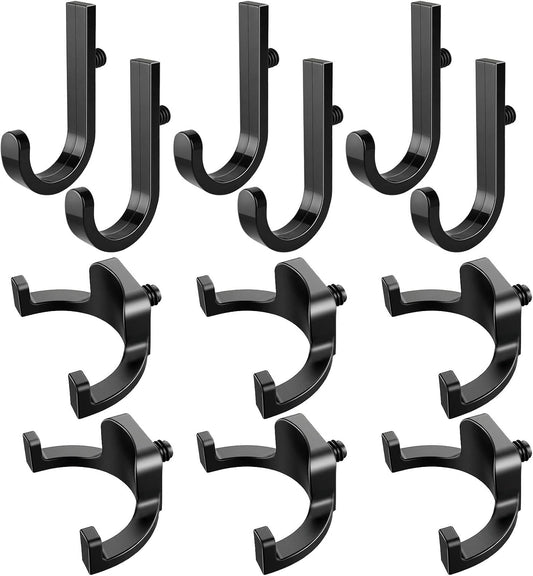 12 PCS ABS Storage Shed Tool Hooks, Black J-Shape and U-Shape Wall Mount Hooks for Organizing Garden Tools Like Shovels and Rakes in Sheds & Garages