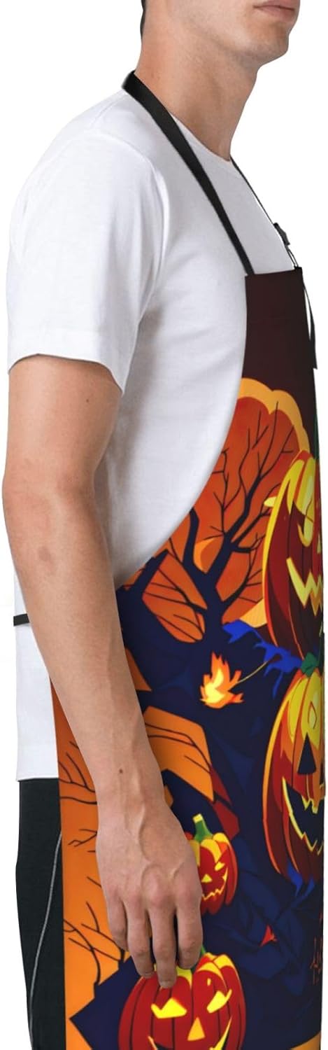 Halloween Pumpkin print Waterproof chef's apron with pocket apron for kitchen cooking baking barbecue and gardening