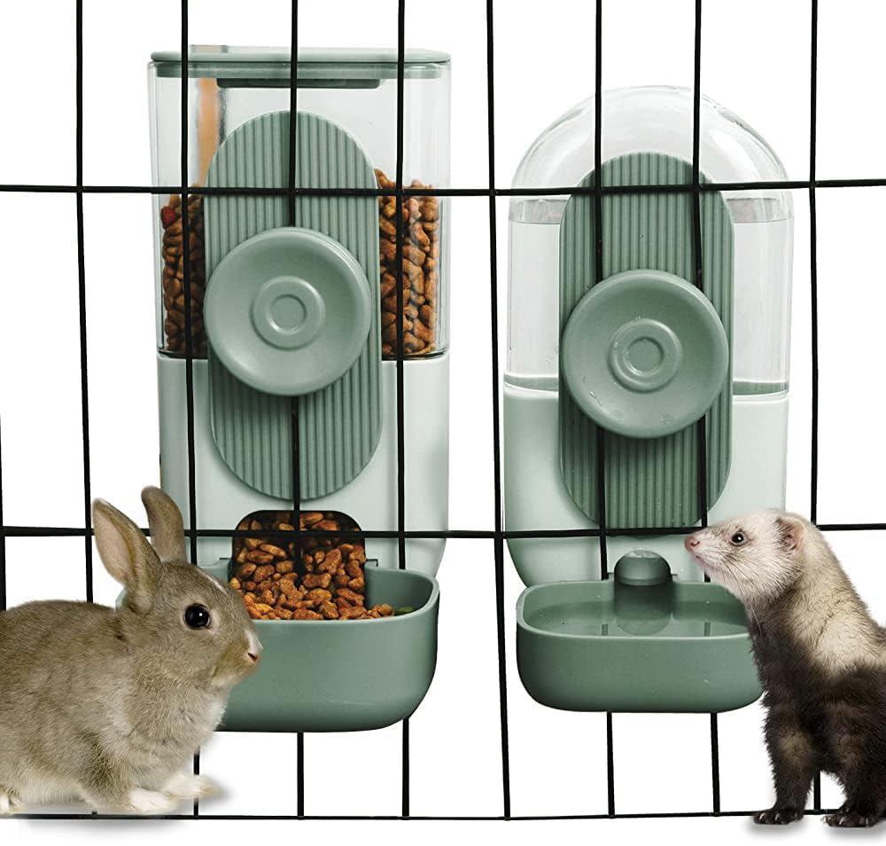Hanging Automatic Food and Water Dispenser, Gravity Rabbit Feeder Set,