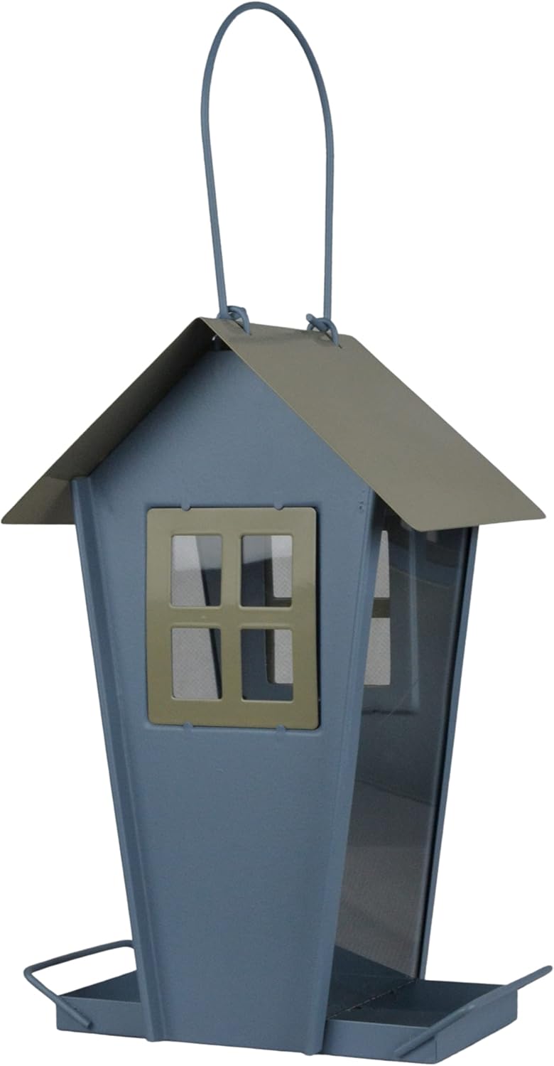 Acerich Window Bird Feeders for Outside, Transparent Hanging Humming Bird Feeders, Seed Tray with Drainage Holes to Keep Seeds Dry (Blue)