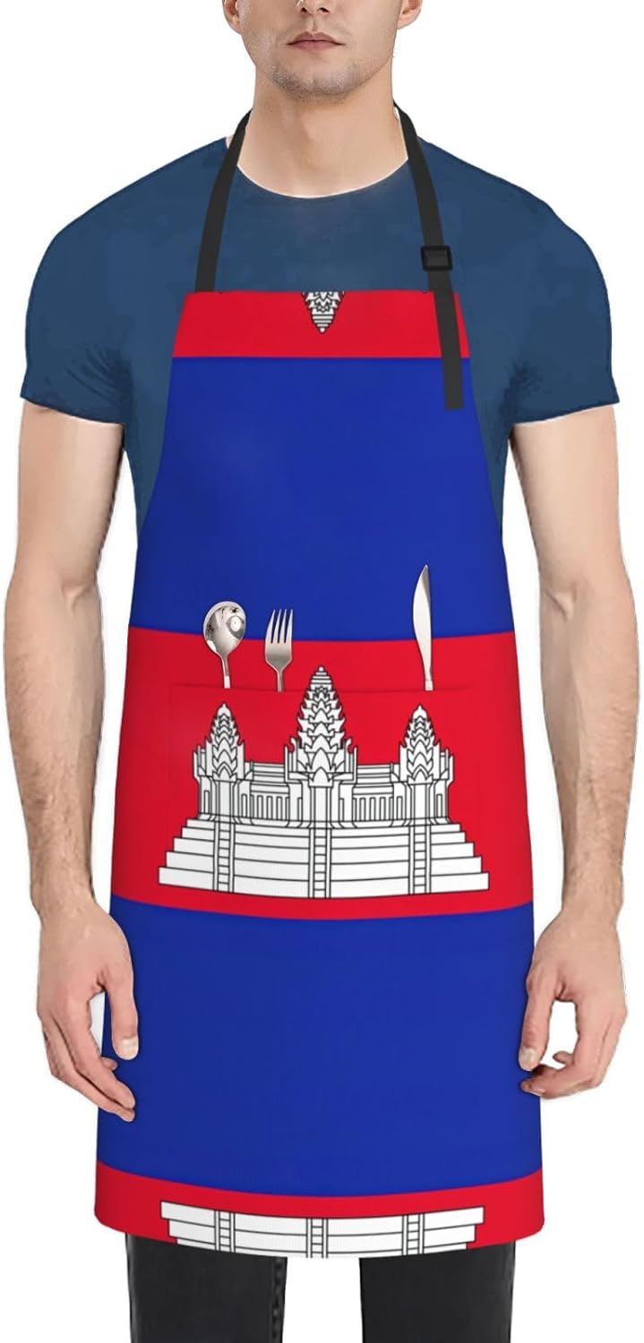 Cambodia Flag print Waterproof chef's apron with pocket apron for kitchen cooking baking barbecue and gardening