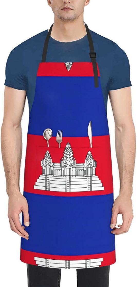 Cambodia Flag print Waterproof chef's apron with pocket apron for kitchen cooking baking barbecue and gardening