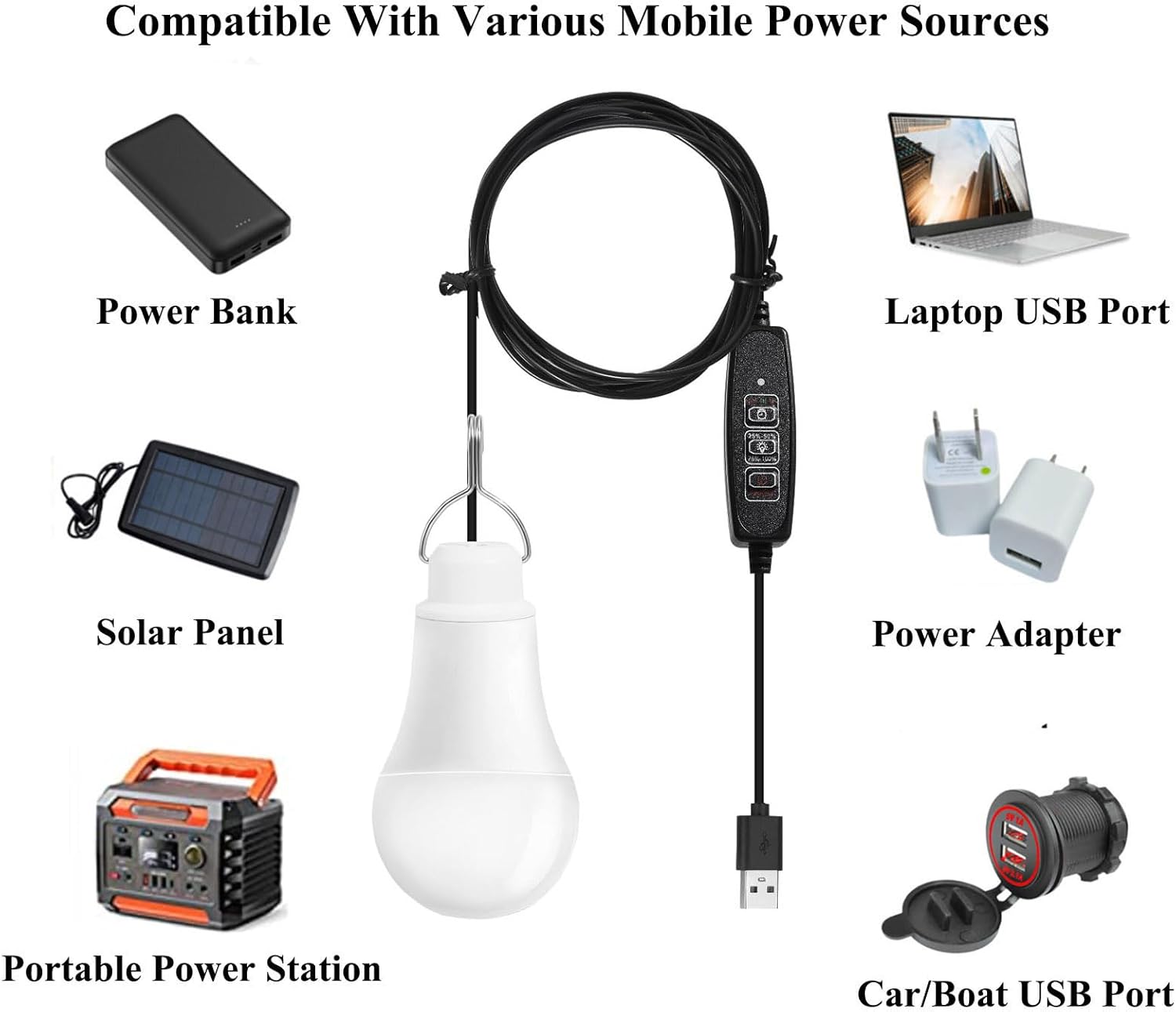 Taysing USB Light,USB Lamp,Camping Lights,7W Dimmable Hanging Portable
