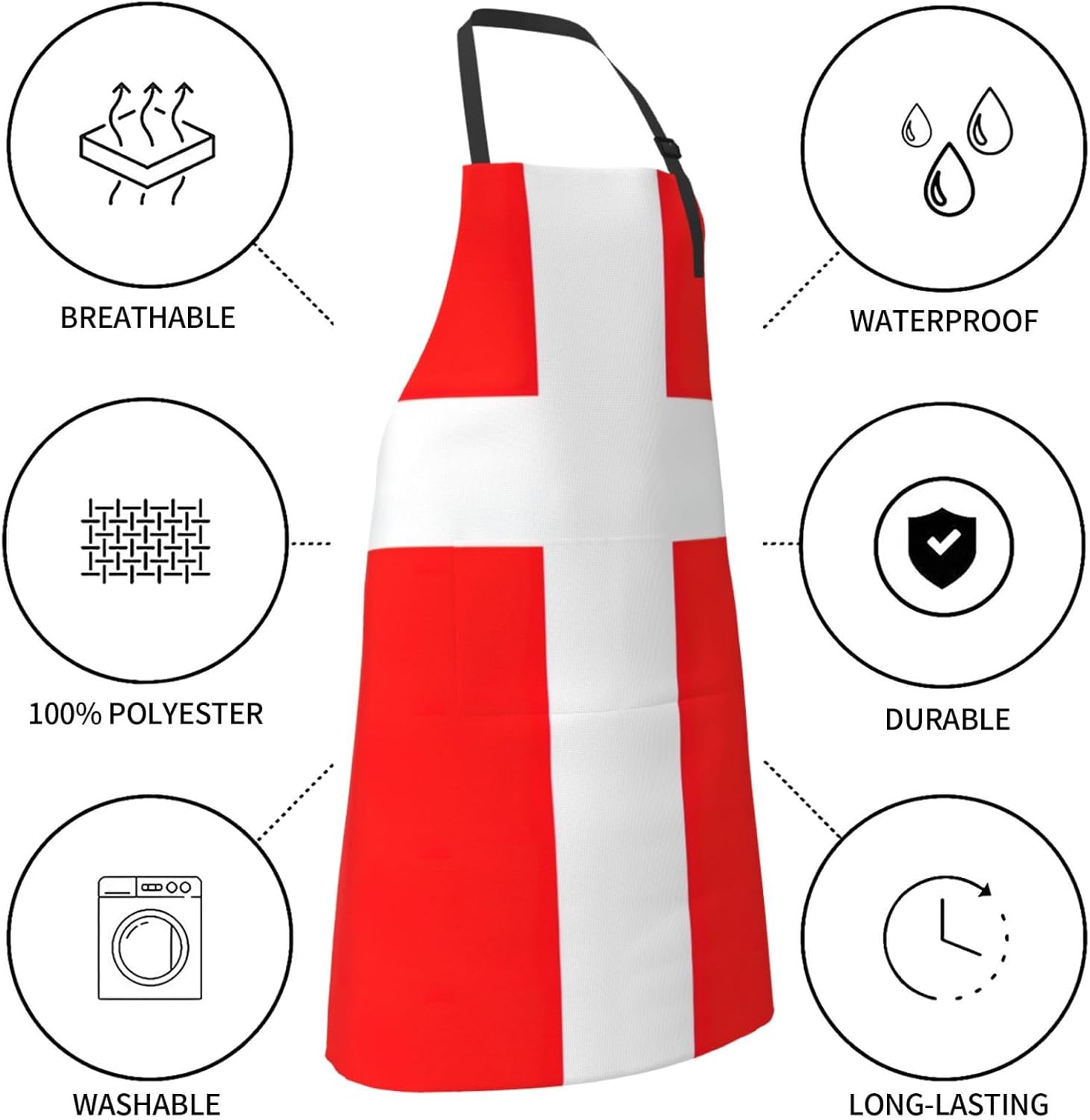 Denmark Danish Flag print Waterproof apron with pocket adjustable cook