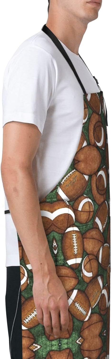 Football Green print Waterproof apron with pocket adjustable cooking a
