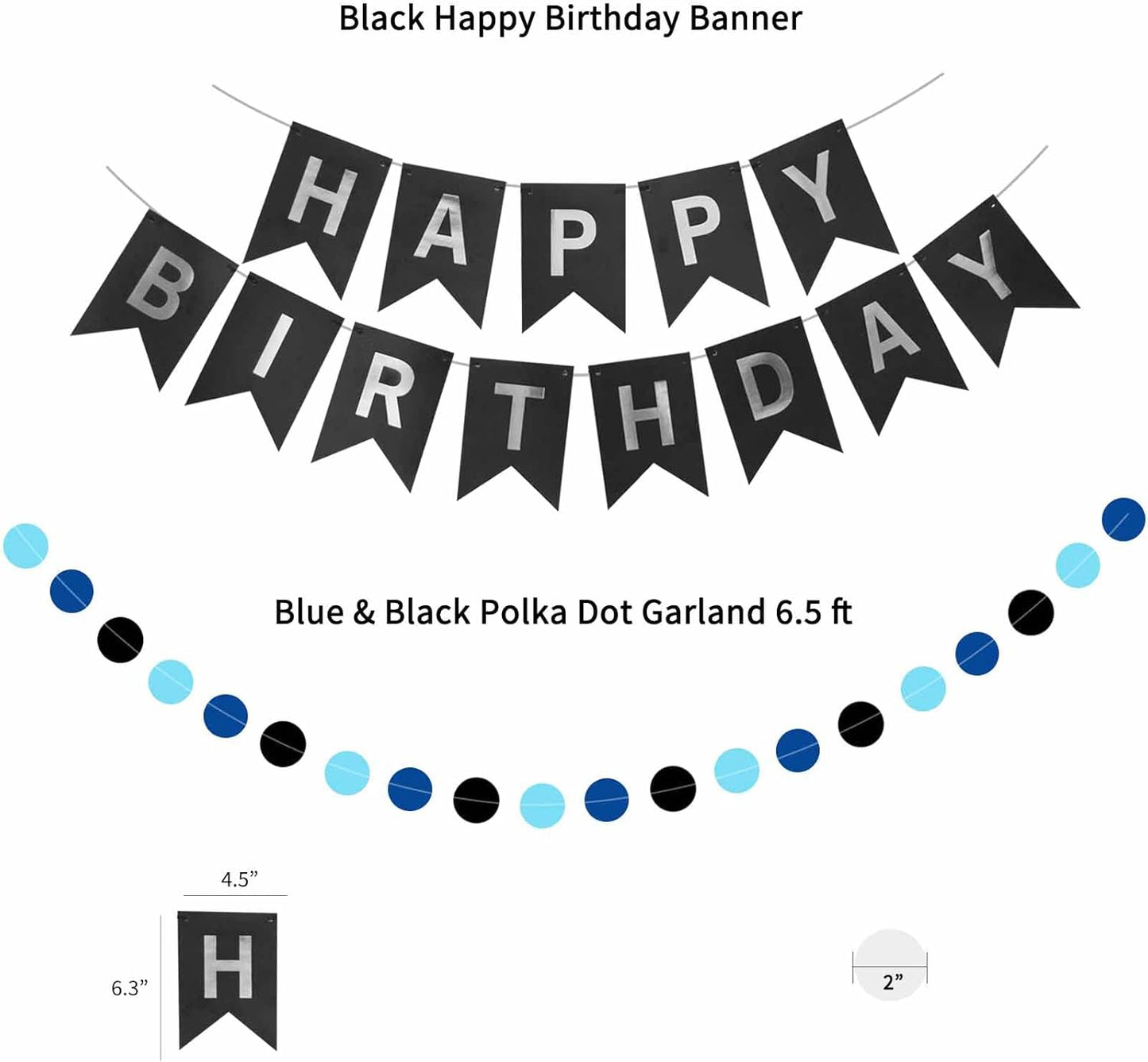 ANSOMO Blue and Black Happy Birthday Party Decorations for Boys Men Banner Balloons Navy Royal Light Blue Pom Poms Foil Curtain Décor Supplies 13th 16th 18th 20th 30th 40th 50th 60th 70th 80th