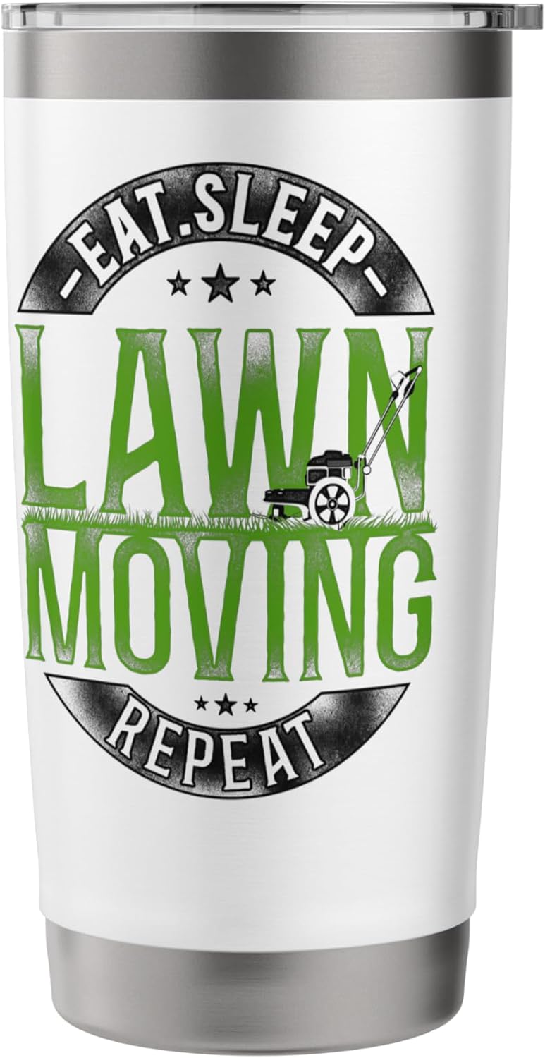 Lawn Mower Mowing Dad Father Landscaper Vintage Eat Sleep Stainless Steel Insulated Tumbler