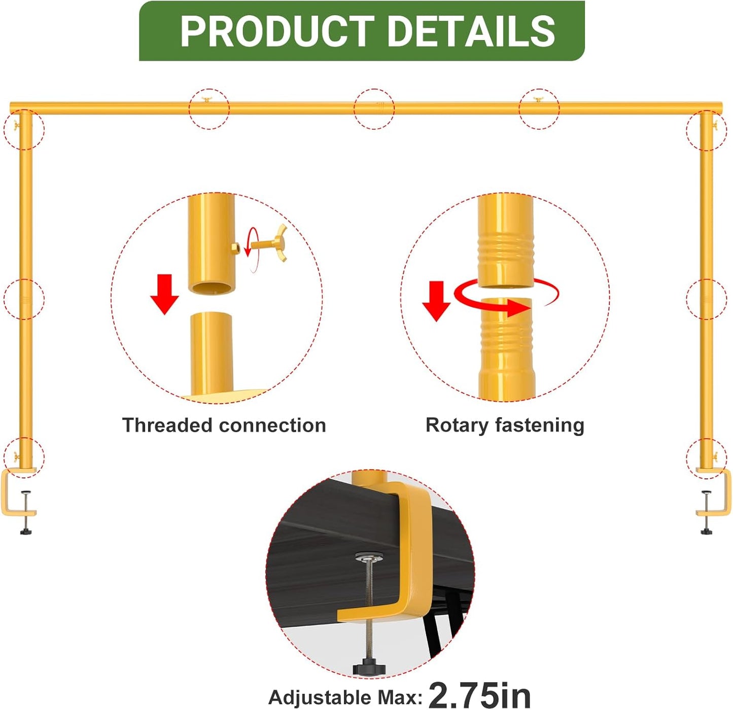 Adjustable Over The Table Arch Stand with Clamps - Heavy Duty Metal Table Rod for Wedding, Birthday, Halloween, Christmas Decorations -8FTx4FT Indoor & Outdoor Party Decor Frame