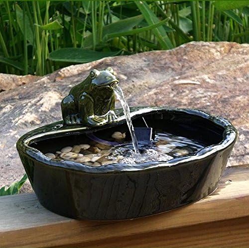 ASC Solar Powered Ceramic Green Frog Water Fountain Kit Garden Patio B