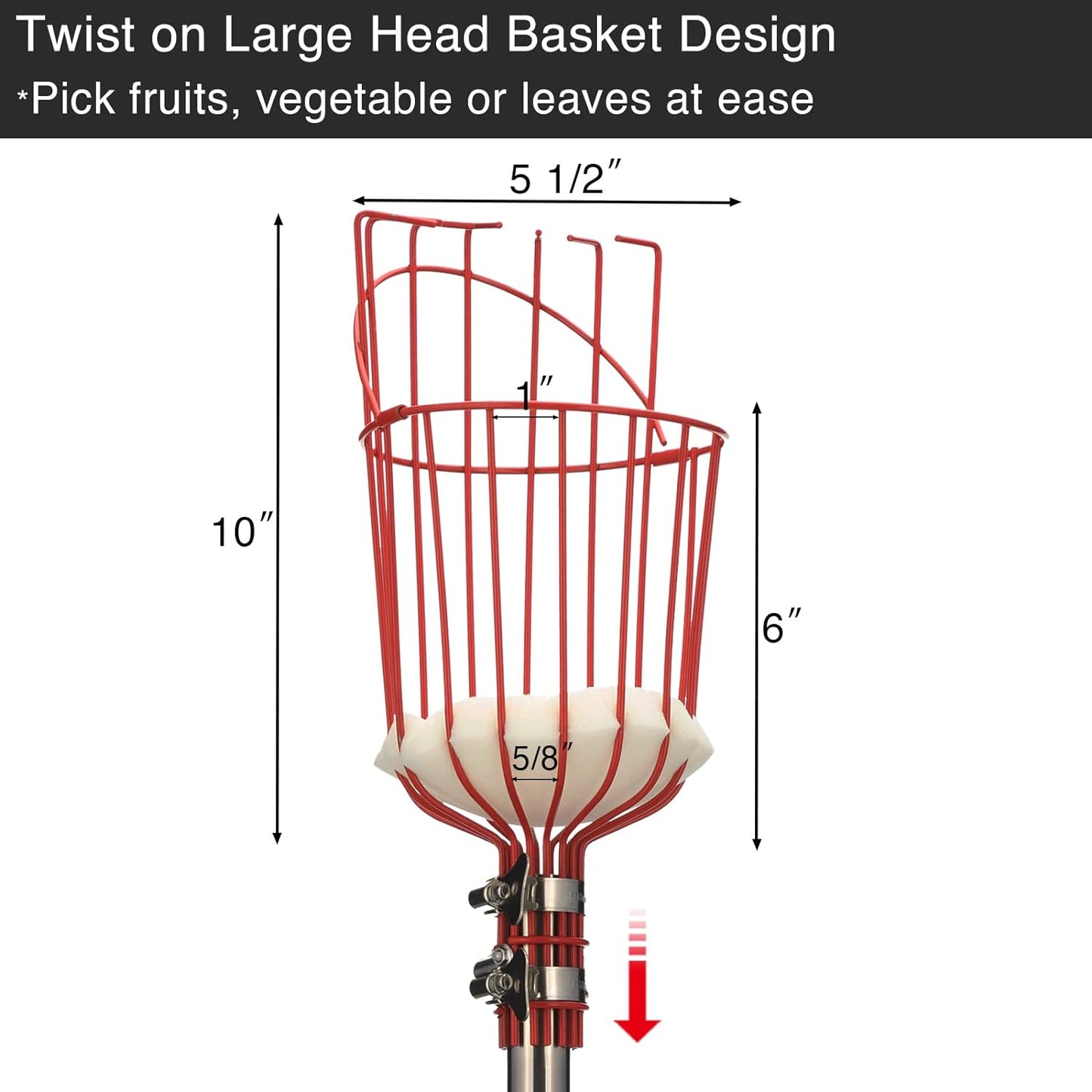 DonSail Fruit Picker Pole Tool with Basket Long Handle, 35-65 Inch Adj