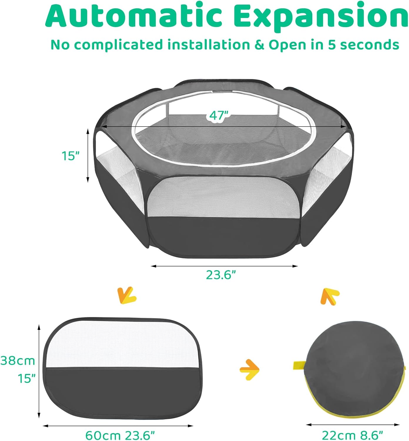Amakunft Small Animal Pop-Up Playpen with Mesh Cover, 47'' x 23.6'' x 