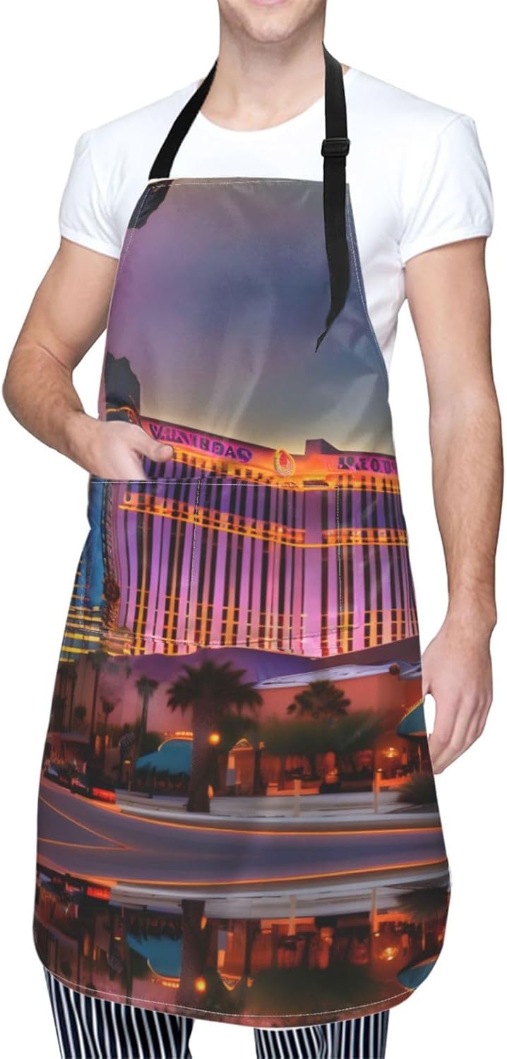 Las Vegas Sunset 1 Print Laundry apron 28x33 In Waterproof Kitchen Apron with Pockets for Cooking Baking