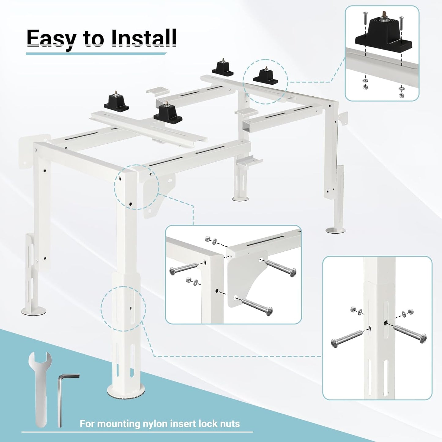 Anti-Vibration Mini Split Stand for 9,000-24,000 BTU Ductless Mini Split Air Conditioner Heat Pump, Adjustable Heavy Duty Mini Split Ground Stand for Outdoor Use, 400LBS Load Capacity