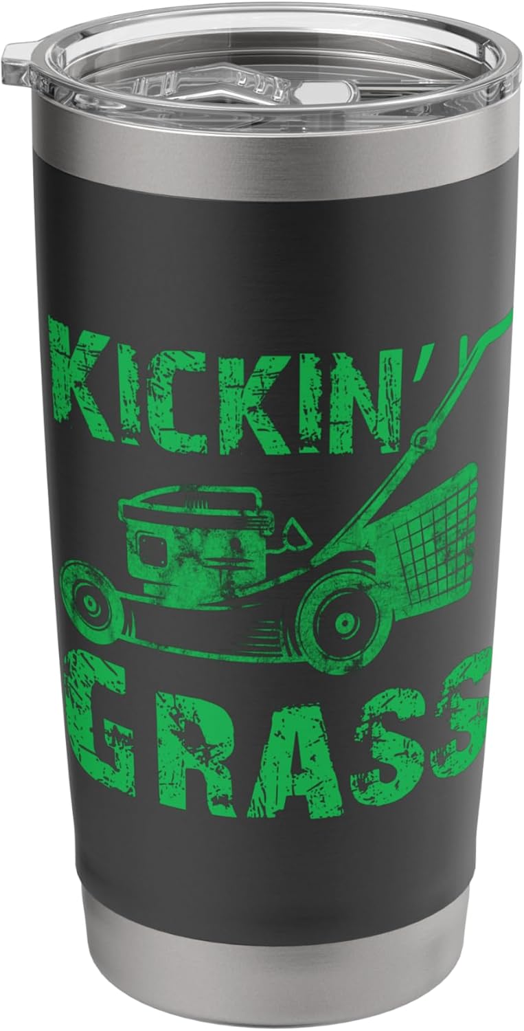 Kicking Grass Lawn Mowing Landscaping Gardener Father's Day Stainless Steel Insulated Tumbler