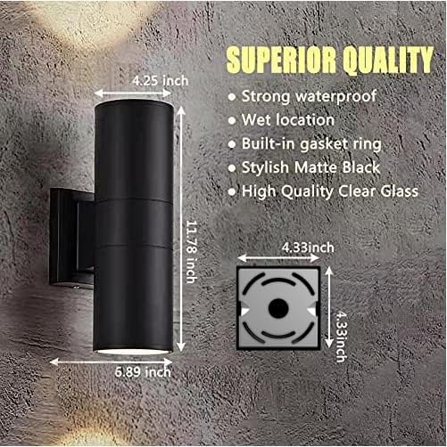 2-Pack LED Outdoor Wall Lights,14W 2700K Matte Black Aluminum Wall Lights Up Down Cylinder, Exterior Light Fixtures for Porch Patio Door