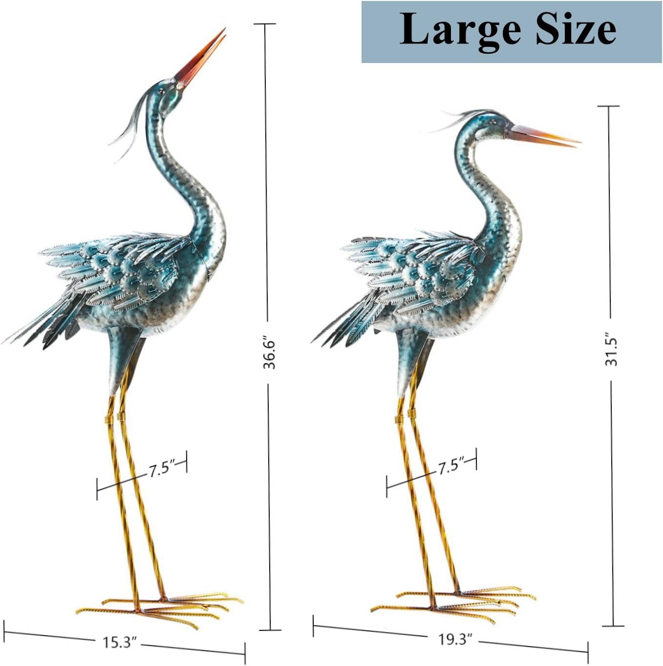 chisheen Large Garden Crane Statues Outdoor Sculptures, Metal Yard Art
