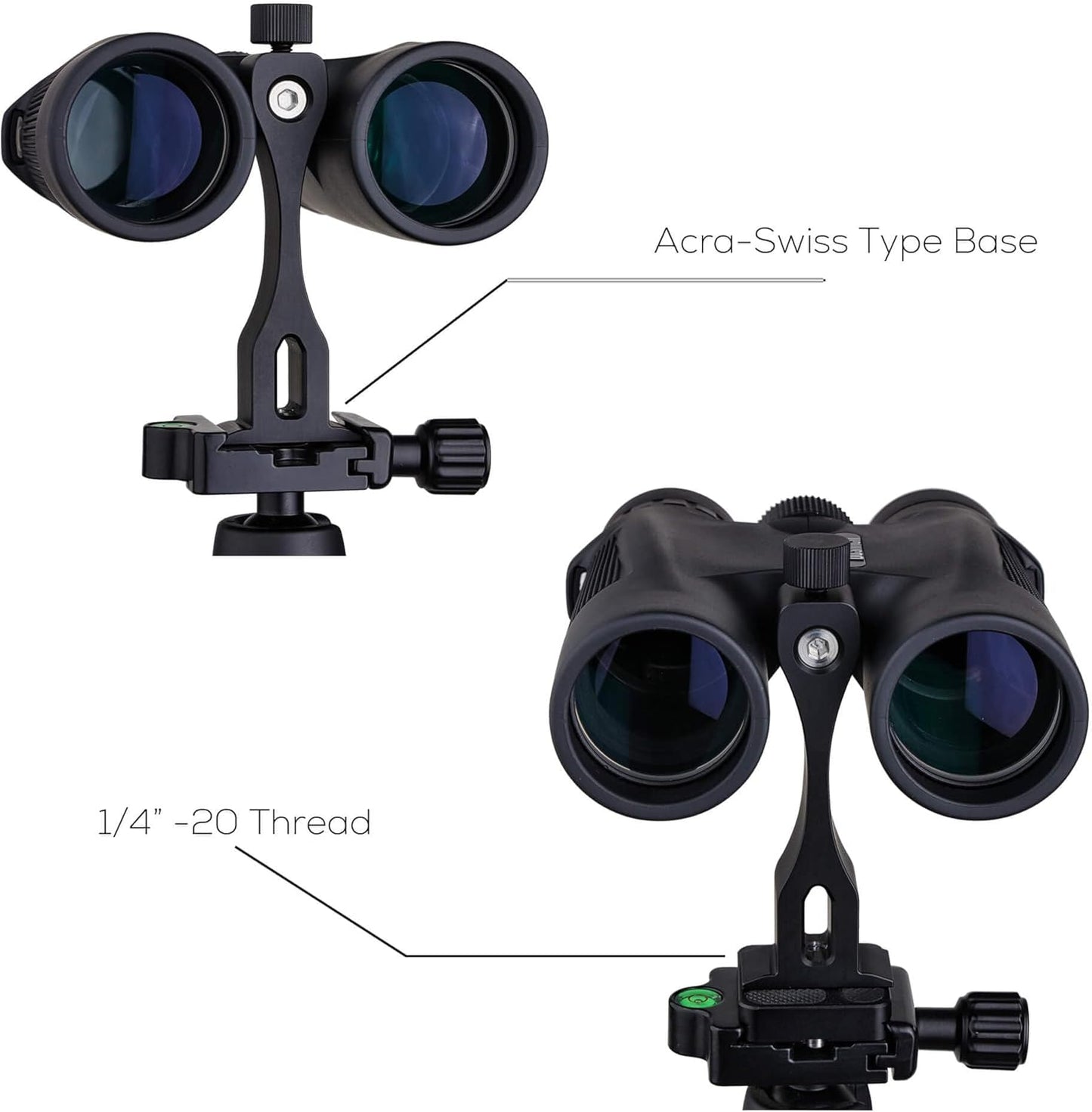 Aluminum Binocular Tripod Mount Adapter, Compatible with Porro Binoculars with 1/4" -20 Thread & Arca-Swiss Adapter, Quick Release for for Bird Watching, Hunting, Astronomy