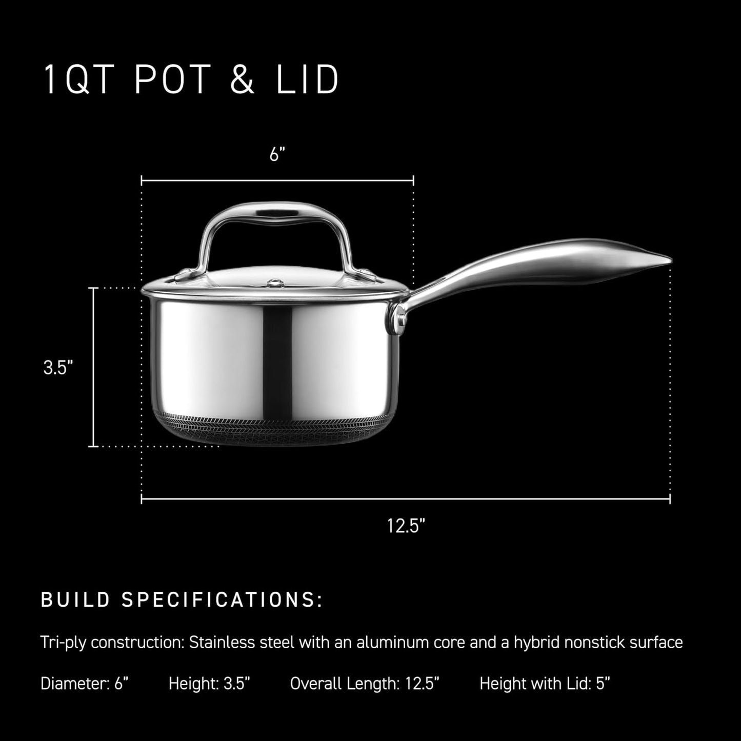 HexClad Hybrid Nonstick 1-Quart Saucepan with Tempered Glass Lid, Stay